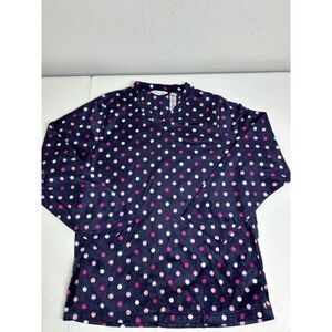Hotel Spa Collection Polka Dot Feece Pajama Top Navy Blue Pink Size XL See Notes